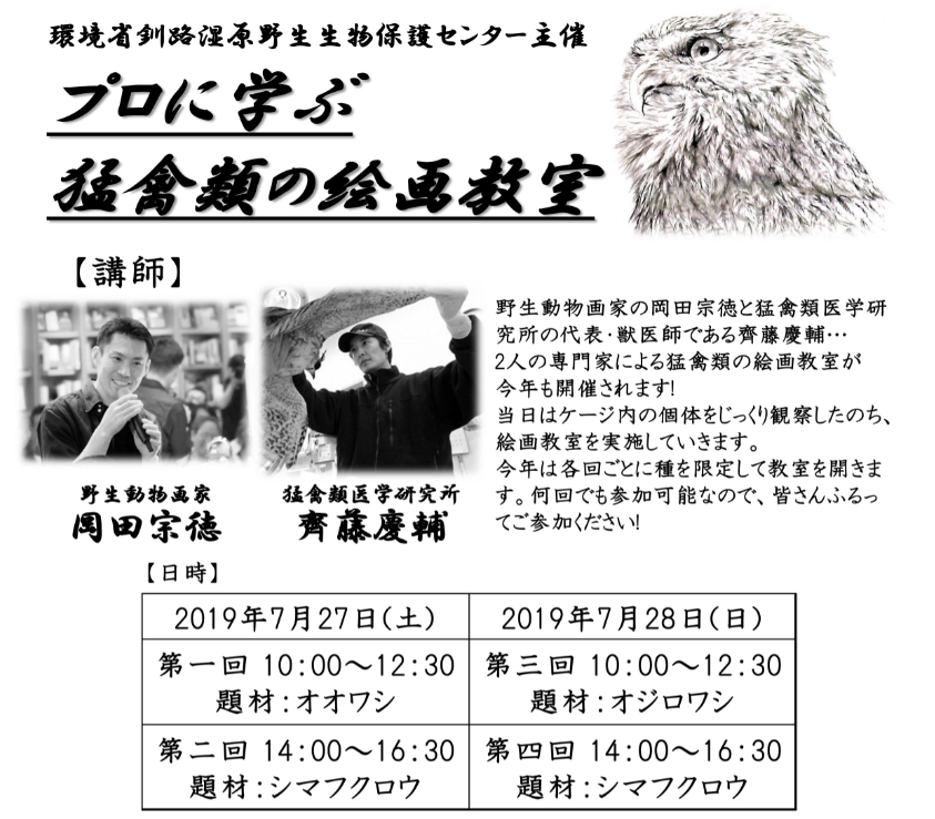 環境省釧路湿原野生生物保護センター主催　プロに学ぶ猛禽類の絵画教室
